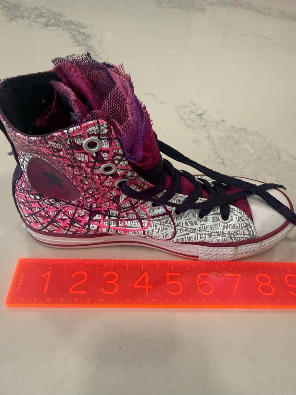 Converse Girls' Magenta and Purple High-Top Converse Sneakers with Tulle Accents